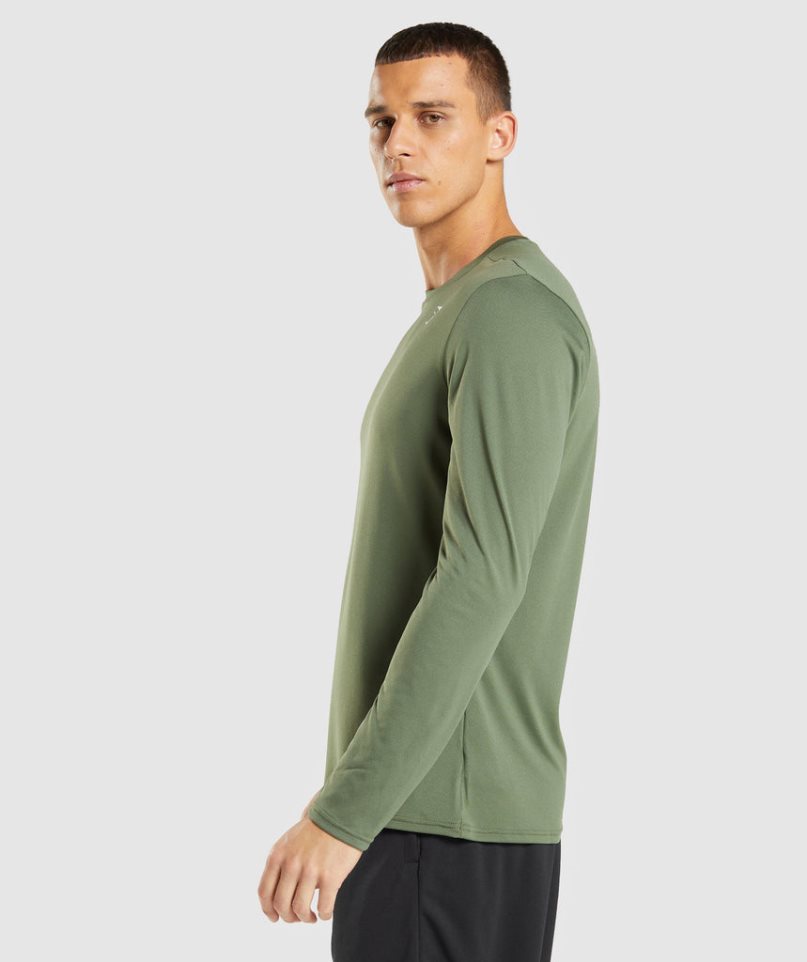 Men's Gymshark Arrival Long Sleeve T-Shirts Olive | CA 0N1687